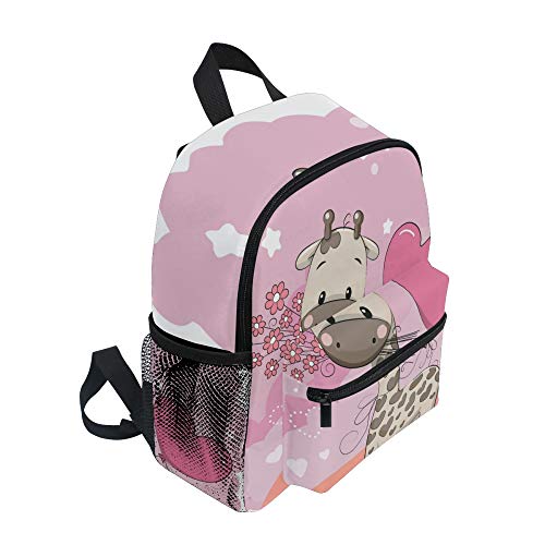 Mochila para niños, correa de pecho, jirafa de dibujos animados, ligera, para la escuela de niños, para preescolar, niños y niñas Rosa Jirafa 002 25.4x10.16x30.48 cm