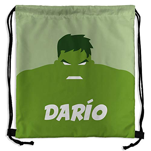 Mochila Saco Superhéroes Personalizada con Nombre. Regalo Friki. Vuelta al Cole. Varios Diseños a Elegir. Hulk