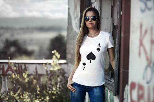 MoonWorks® - Camiseta para mujer, diseño de tarjetas de juego Tarjetas Pik Ass, color blanco L