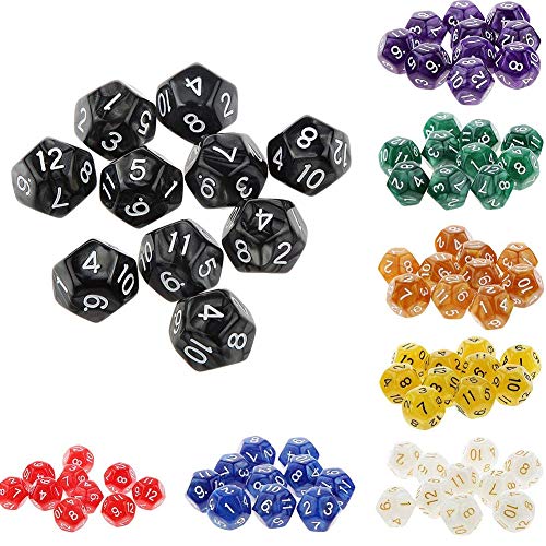 Naisicatar 10 Piezas de Juegos de rol de plástico Dados Conjunto de 12 Caras números Blancos Estilo TRPG acrílico Dados púrpura Juguete Interesante