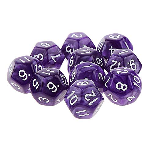 Naisicatar 10 Piezas de Juegos de rol de plástico Dados Conjunto de 12 Caras números Blancos Estilo TRPG acrílico Dados púrpura Juguete Interesante