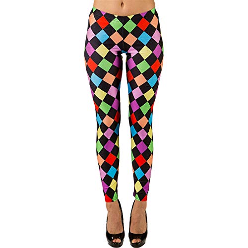 NET TOYS Pantalones ceñidos Coloridos  para  Dama con Rombos | En Talla S/M (ES 38 - 44) | Extravagante Pantalones para Mujer años 80 | Conveniente para Fiestas temáticas y  Fiestas de Trajes