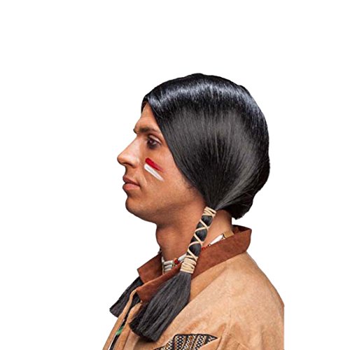 NET TOYS Peluca de Indio Postizo Carnaval Apache Negro Pelo postizo Jefe de Tribu Cabellera Hombre Indio Cabello Hombre con Trenzas Accesorio Disfraz India