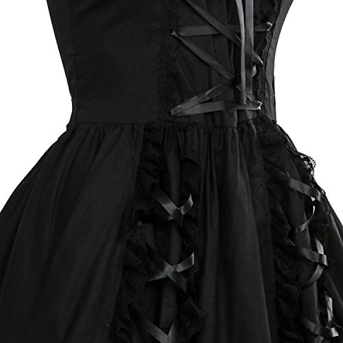 Nofonda Vestido Negro Gótico Clásico de Chicas Disfraz de Bruja Vampiro Falda Lolita Dulce Steampunk para Mujer Traje Tradicional para Fiestas (XL)