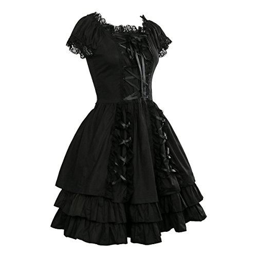 Nofonda Vestido Negro Gótico Clásico de Chicas Disfraz de Bruja Vampiro Falda Lolita Dulce Steampunk para Mujer Traje Tradicional para Fiestas (XL)