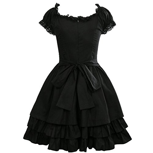 Nofonda Vestido Negro Gótico Clásico de Chicas Disfraz de Bruja Vampiro Falda Lolita Dulce Steampunk para Mujer Traje Tradicional para Fiestas (XL)