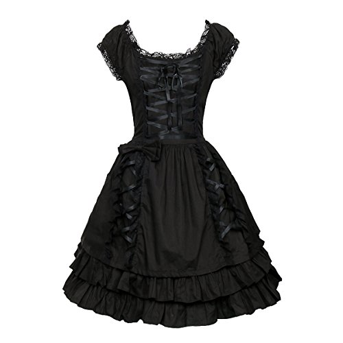 Nofonda Vestido Negro Gótico Clásico de Chicas Disfraz de Bruja Vampiro Falda Lolita Dulce Steampunk para Mujer Traje Tradicional para Fiestas (XL)