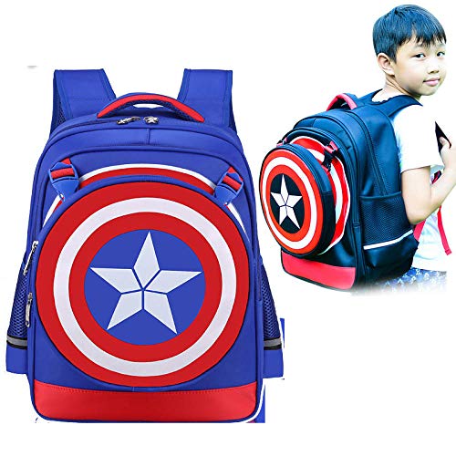 Nuevo Capitán América 3 Mochila Primaria Marvel Avengers Mochila Infantil con Escudo para niños-Bolso Madre Grande Azul Zafiro