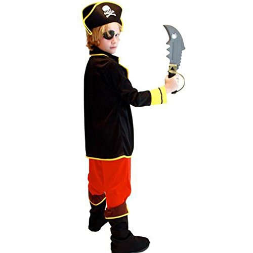 Odziezet Disfraz Capitán Pirata Niño Niña Trajes 6PCS Chaqueta+Pantalón Botas+Chaleco+Gorro+Parche de Ojo+Cinturón Halloween Carnaval Fiesta 4-12Años