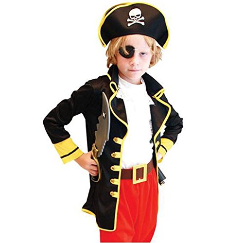 Odziezet Disfraz Capitán Pirata Niño Niña Trajes 6PCS Chaqueta+Pantalón Botas+Chaleco+Gorro+Parche de Ojo+Cinturón Halloween Carnaval Fiesta 4-12Años