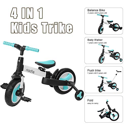 OLYSPM 4 en 1 Triciclo Plegable,Cuerpo de Carro agrandado,Bicicleta sin Pedales para Niños,Bicicleta para Niños Pequeños para Niños de 1 a 6 Años（Azul Claro）