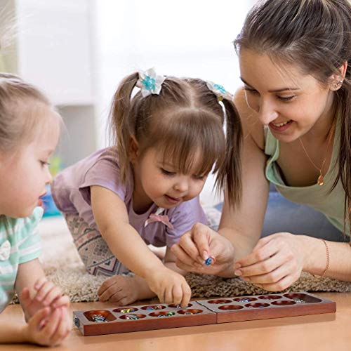 Ooscy Juego de mesa con piedras – tablero plegable de madera maciza – impresionantes mármoles de colores – Juego de 2 jugadores para toda la familia – Portátil 43,5 x 15 x 1,9 cm