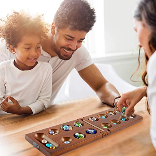 Ooscy Juego de mesa con piedras – tablero plegable de madera maciza – impresionantes mármoles de colores – Juego de 2 jugadores para toda la familia – Portátil 43,5 x 15 x 1,9 cm