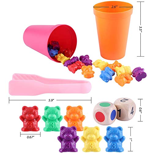 Osos Conteo Colores, 70 Piezas Juguete Montessori Ositos, con Pinzas, Dados Tazas Clasificación a Juego, Juegos Habilidades Conteo Arco Iris, Juguetes Clasificación Colores para Bebés Pequeños