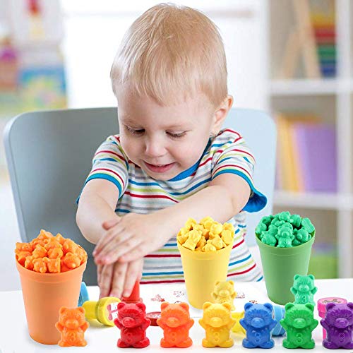 Osos Conteo Colores, 70 Piezas Juguete Montessori Ositos, con Pinzas, Dados Tazas Clasificación a Juego, Juegos Habilidades Conteo Arco Iris, Juguetes Clasificación Colores para Bebés Pequeños