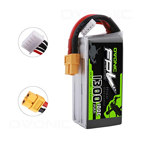 OVONIC FPV LiPo 14.8 V 1300 mAh 100C 4S batería con Conector XT60 para FPV Racing RC Quadcopter Helicóptero Avión Multimotor Hobby Piezas de Bricolaje