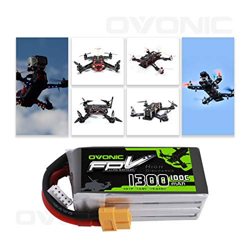 OVONIC FPV LiPo 14.8 V 1300 mAh 100C 4S batería con Conector XT60 para FPV Racing RC Quadcopter Helicóptero Avión Multimotor Hobby Piezas de Bricolaje