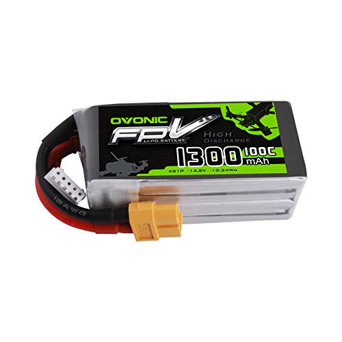 OVONIC FPV LiPo 14.8 V 1300 mAh 100C 4S batería con Conector XT60 para FPV Racing RC Quadcopter Helicóptero Avión Multimotor Hobby Piezas de Bricolaje