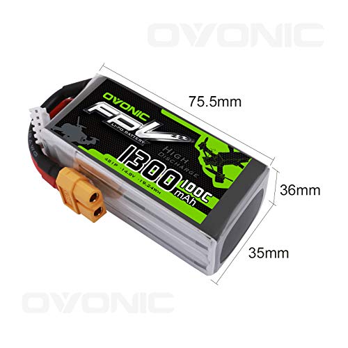 OVONIC FPV LiPo 14.8 V 1300 mAh 100C 4S batería con Conector XT60 para FPV Racing RC Quadcopter Helicóptero Avión Multimotor Hobby Piezas de Bricolaje