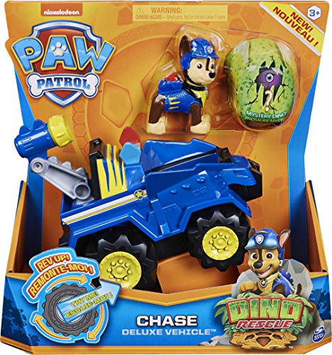 PAW Patrol Dino Rescue Chase Deluxe Rev Up Vehículo con Figura de Dinosaurio Misterioso