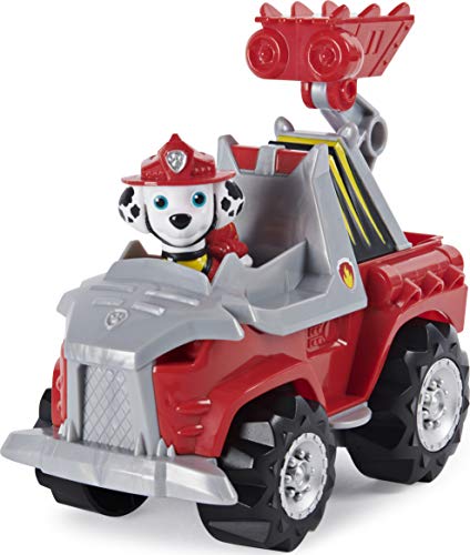 PAW Patrol Dino Rescue Marshall Deluxe Rev Up Vehículo con Figura de Dinosaurio Misterioso