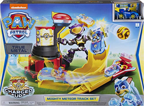 PAW Patrol True Metal Mighty Meteor Juego de Pistas de Lanzamiento a presión con Exclusivo vehículo de persecución, Escala 1:55