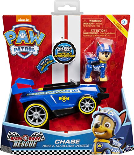 PAW Patrol Vehículo de Lujo Listo para Carrera, Rescate Chase Race and Go con Sonidos, para niños a Partir de 3 años