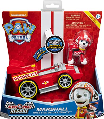 PAW Patrol Vehículo de Lujo Listo para Carrera, Rescate Marshall Race and Go con Sonidos, para niños a Partir de 3 años