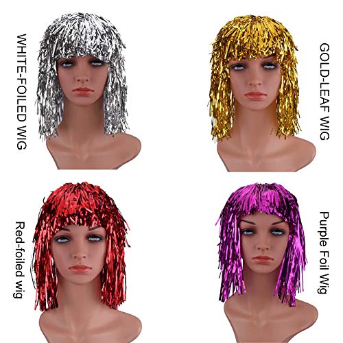 Pelucas Metal Brillante para Set de Pelucas Brillante Brillante Pelucas Mujeres Adecuado para Halloween Navideña y Despedida de Soltero Cosplay 6 pcs - (Oro, Blanco, Verde, Púrpura, Rojo y Azul)