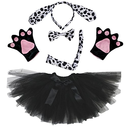 petitebelle Dalmatiens Chien Lady Costume Bandeau Nœud Papillon Queue Gants Tutu Noir - noir - Taille Unique