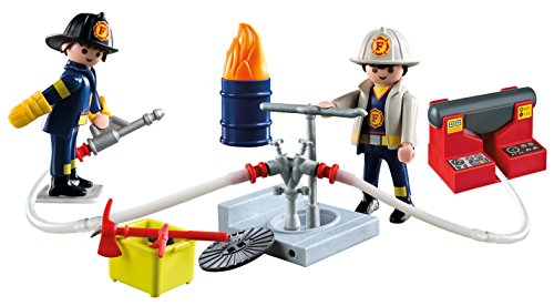 PLAYMOBIL City Action Maletín Bomberos con Bomba de Agua Real, a Partir de 4 Años (5651)