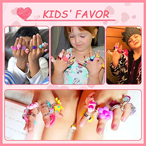 Powerking Anillos para niños, Anillos Ajustables para niñas y niñas Anillos para Jugar y Jugar Anillos para niños y niñas, Anillos de Sirena/Mariposa/Flor Conjunto Encantador 24 PCS