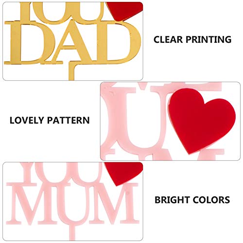 PRETYZOOM 4Pcs Día de La Madre Cupcake Toppers Love You Dad Love You Mum Cake Topper Picks Mujeres Hombres Día del Padre Fiesta Decoraciones para Pasteles Suministros