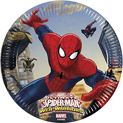 Procos 85152 Ultimate Spider Man Web Warriors - Platos de Papel (20 Cm, 8 Unidades), Color Rojo, Azul Y Azul