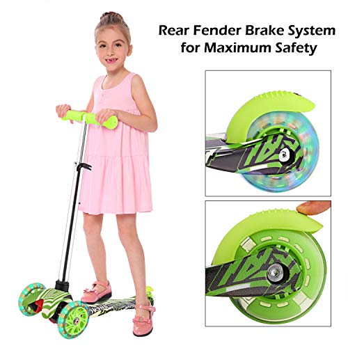 Profun Patinete 3 Ruedas Patinete Niño Scooter con 3 Ruedas Flash Patinete Niña con Luces Altura de Manillar Ajustable de 54CM a 69CM Ideal para Niños de 3 - 12 años, Graffiti Verde