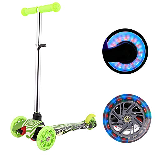 Profun Patinete 3 Ruedas Patinete Niño Scooter con 3 Ruedas Flash Patinete Niña con Luces Altura de Manillar Ajustable de 54CM a 69CM Ideal para Niños de 3 - 12 años, Graffiti Verde