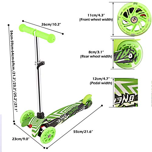 Profun Patinete 3 Ruedas Patinete Niño Scooter con 3 Ruedas Flash Patinete Niña con Luces Altura de Manillar Ajustable de 54CM a 69CM Ideal para Niños de 3 - 12 años, Graffiti Verde