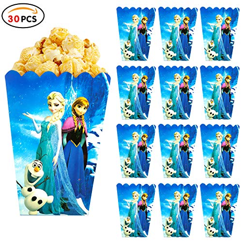 Qemsele Bolsas de Palomitas de maíz, 30 Cajas de Palomitas de maíz contenedores de Palomitas de maíz para Fiestas de cumpleaños, Noches de Cine, Carnaval, Teatro y Regalos de Fiesta (Frozen)