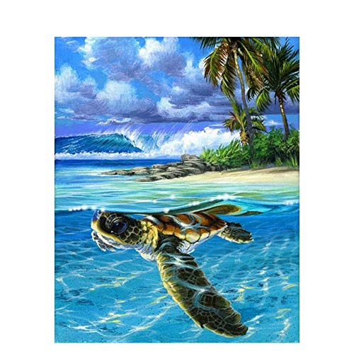 QERTYP Pintura De Bricolaje por Kit De Números,Kit De Pintura Al Óleo De Bricolaje por Números, Lienzo De Pintura De Tortuga De La Isla para Adultos, Niños, Principiantes, Cuadro Pintado A Mano, Deco