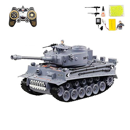 RCTecnic Tanque Teledirigido RC Tiger | Escala 1:18 | Airsoft + Efectos Sonido + Humo + Figura Militar | 3 Velocidades Maqueta de Tanque Radiocontrol