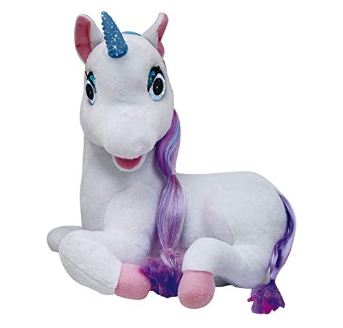 Redstring Peluche Unicornio Luna cuentacuentos, ¡Habla, Mueve Sus Ojos, Boca y su Cuerno se Ilumina Dimian Version Alemana, Multicolor (RS412201)