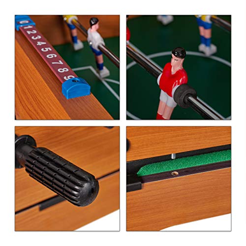 Relaxdays Mesa Multijuegos 4 en 1 Futbolín, Ping Pong, Billar y Hockey, DM, Marrón, 15 x 51 x 51 cm