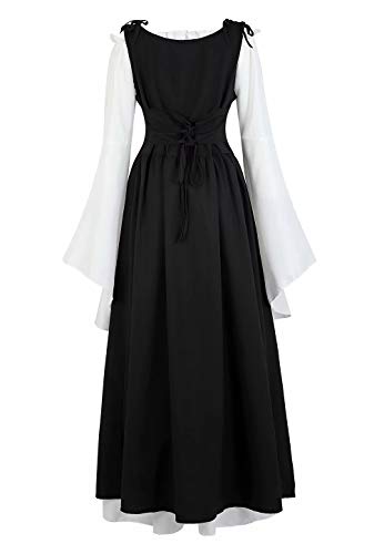 renacentista Vestido Medieval Mujer Vintage Victoriano gotico Manga Larga de Llamarada Disfraz Princesa Negro M