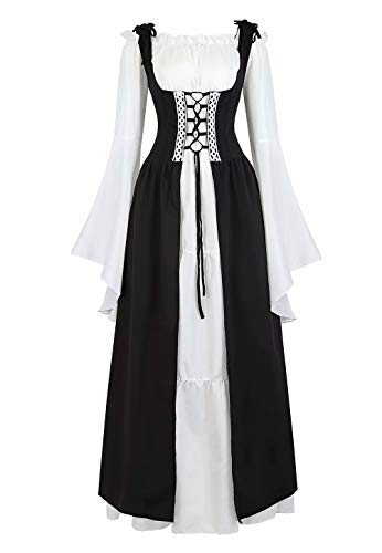 renacentista Vestido Medieval Mujer Vintage Victoriano gotico Manga Larga de Llamarada Disfraz Princesa Negro M