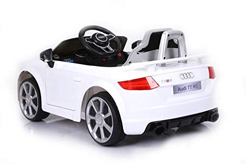 RIRICAR TT RS, Blanco, Licencia Original, Batería accionada, Puertas de la Abertura, Asiento de Cuero, Motor 2X, Batería de 12 V, 2.4 GHz teledirigido, Ruedas Suaves de EVA, Arranque Suave