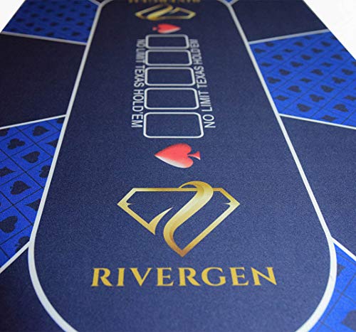 Rivergen Alfombra de póker 120 x 60 cm (Azul) Espesor 3 mm | Bolsa de Transporte incluida | Tapete de Póker | Alfombra de póquer Texas Holdem | Tablero de póquer | Antideslizante