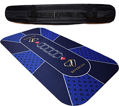 Rivergen Alfombra de póker 120 x 60 cm (Azul) Espesor 3 mm | Bolsa de Transporte incluida | Tapete de Póker | Alfombra de póquer Texas Holdem | Tablero de póquer | Antideslizante