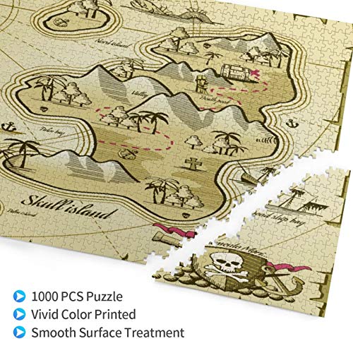 Rompecabezas de 1000 Piezas,Rompecabezas de imágenes,Pirata,mapa dibujado a mano de Treasure Island Sea Adventure Juguetes puzzle for Adultos niños Interesante Juego Juguete Decoración Para El Hogar