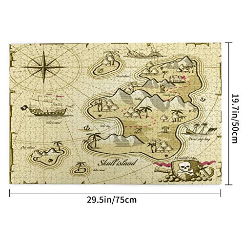 Rompecabezas de 1000 Piezas,Rompecabezas de imágenes,Pirata,mapa dibujado a mano de Treasure Island Sea Adventure Juguetes puzzle for Adultos niños Interesante Juego Juguete Decoración Para El Hogar