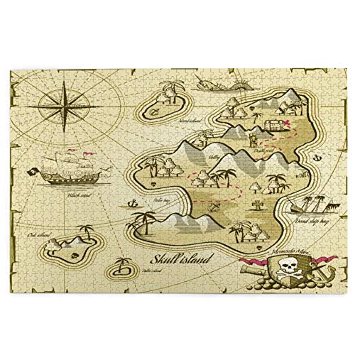 Rompecabezas de 1000 Piezas,Rompecabezas de imágenes,Pirata,mapa dibujado a mano de Treasure Island Sea Adventure Juguetes puzzle for Adultos niños Interesante Juego Juguete Decoración Para El Hogar